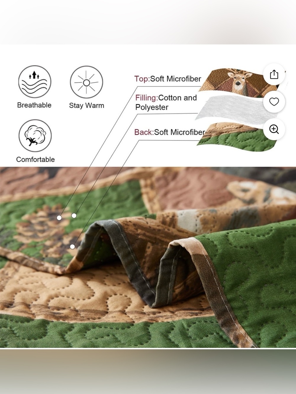 NWT Twin Woodland Icons Quilt Rustic Lodge Deer Wildlife Bedding Green Brown Tan - Picture 3 of 6